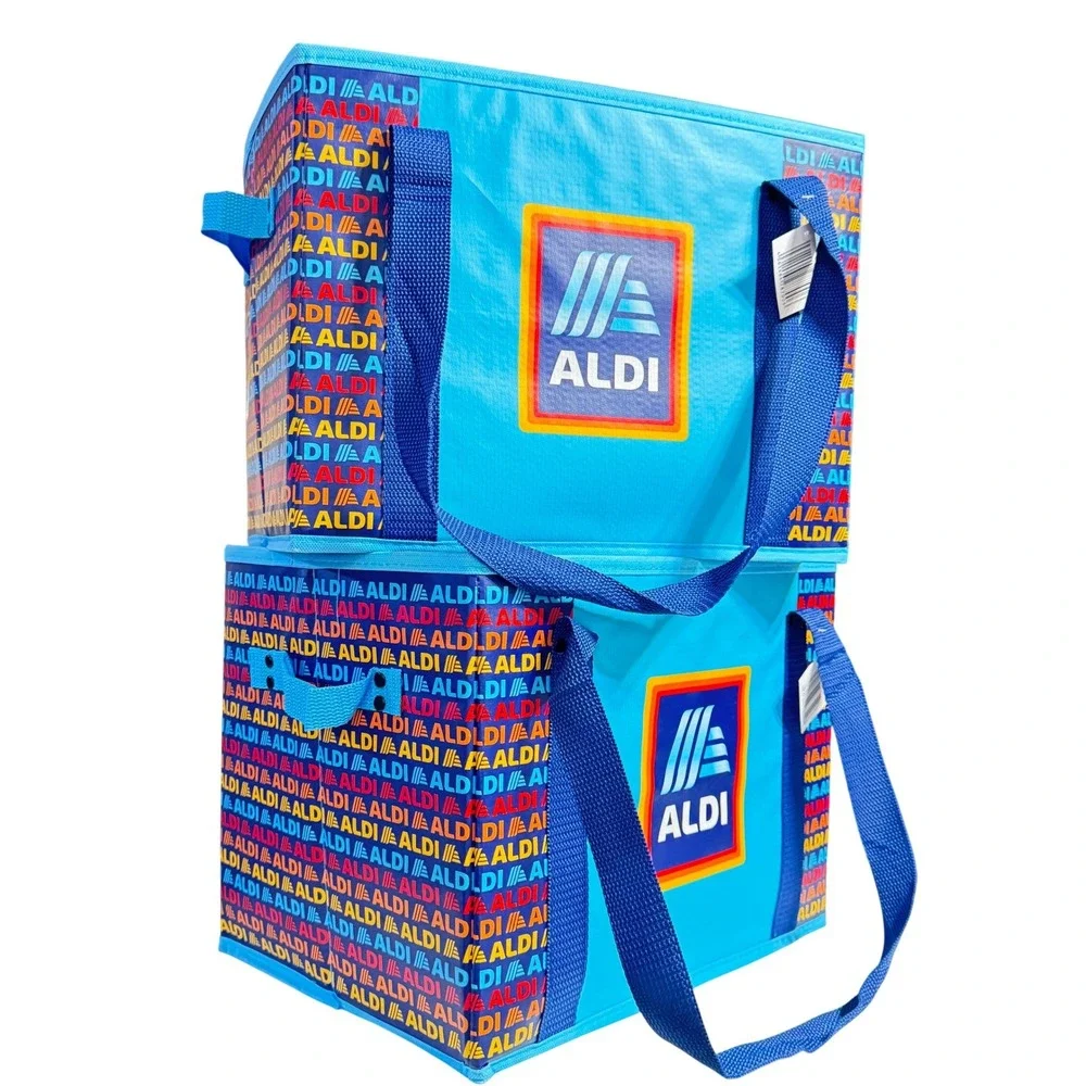 ALDI‎ Collapsible Box Bags 2 Pack 14x10x11 Blue Navy Colorful NWT
